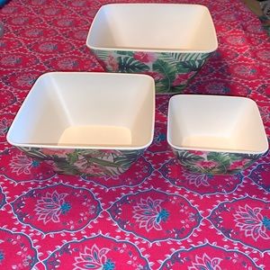 NWT Fresh 360 3 Pk Bamboo Fiber Bowls Set, Hibiscus Print.